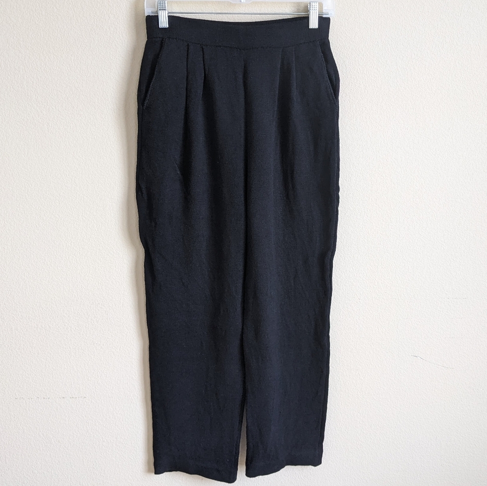 St. John Collection Santana Knit Pleated Pants Women 6 Black Straight Wide Leg